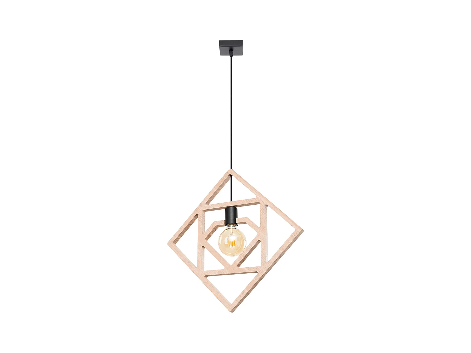 Lampe À Suspension Caro Moderne En Bois - 1 Sources Lumineuses - L.50 X H.145 Cm - Bois Naturel/Noir