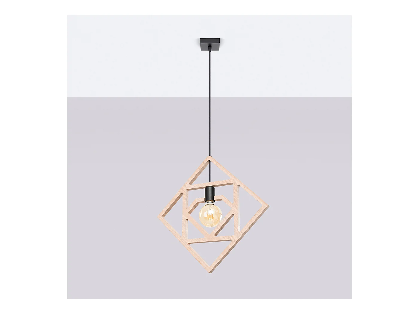 Lampe À Suspension Caro Moderne En Bois - 1 Sources Lumineuses - L.50 X H.145 Cm - Bois Naturel/Noir