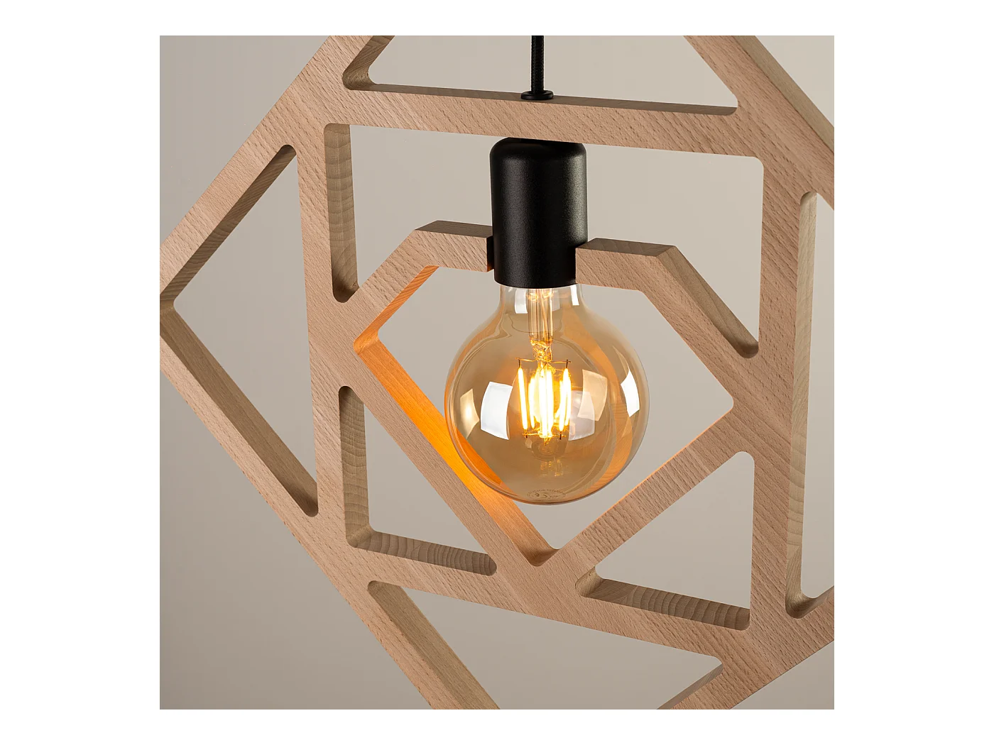Lampe À Suspension Caro Moderne En Bois - 1 Sources Lumineuses - L.50 X H.145 Cm - Bois Naturel/Noir