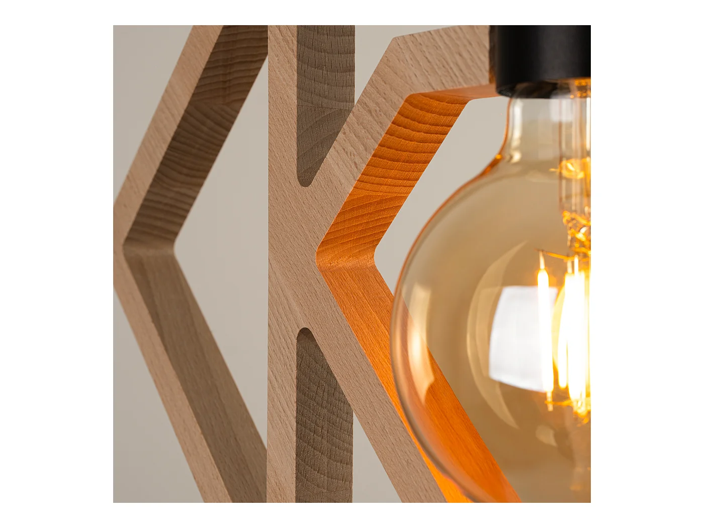 Lampe À Suspension Caro Moderne En Bois - 1 Sources Lumineuses - L.50 X H.145 Cm - Bois Naturel/Noir