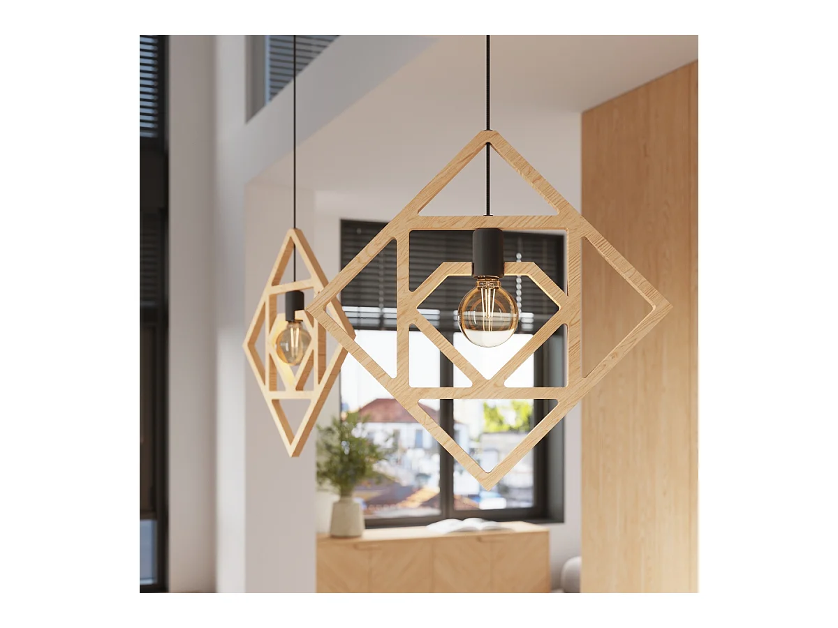 Lampe À Suspension Caro Moderne En Bois - 1 Sources Lumineuses - L.50 X H.145 Cm - Bois Naturel/Noir