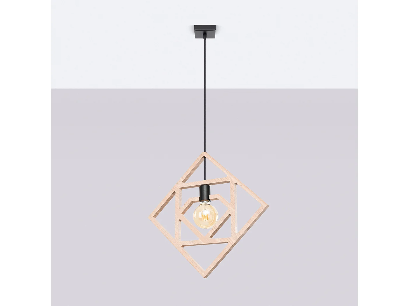 Lampe À Suspension Caro Moderne En Bois - 1 Sources Lumineuses - L.50 X H.145 Cm - Bois Naturel/Noir