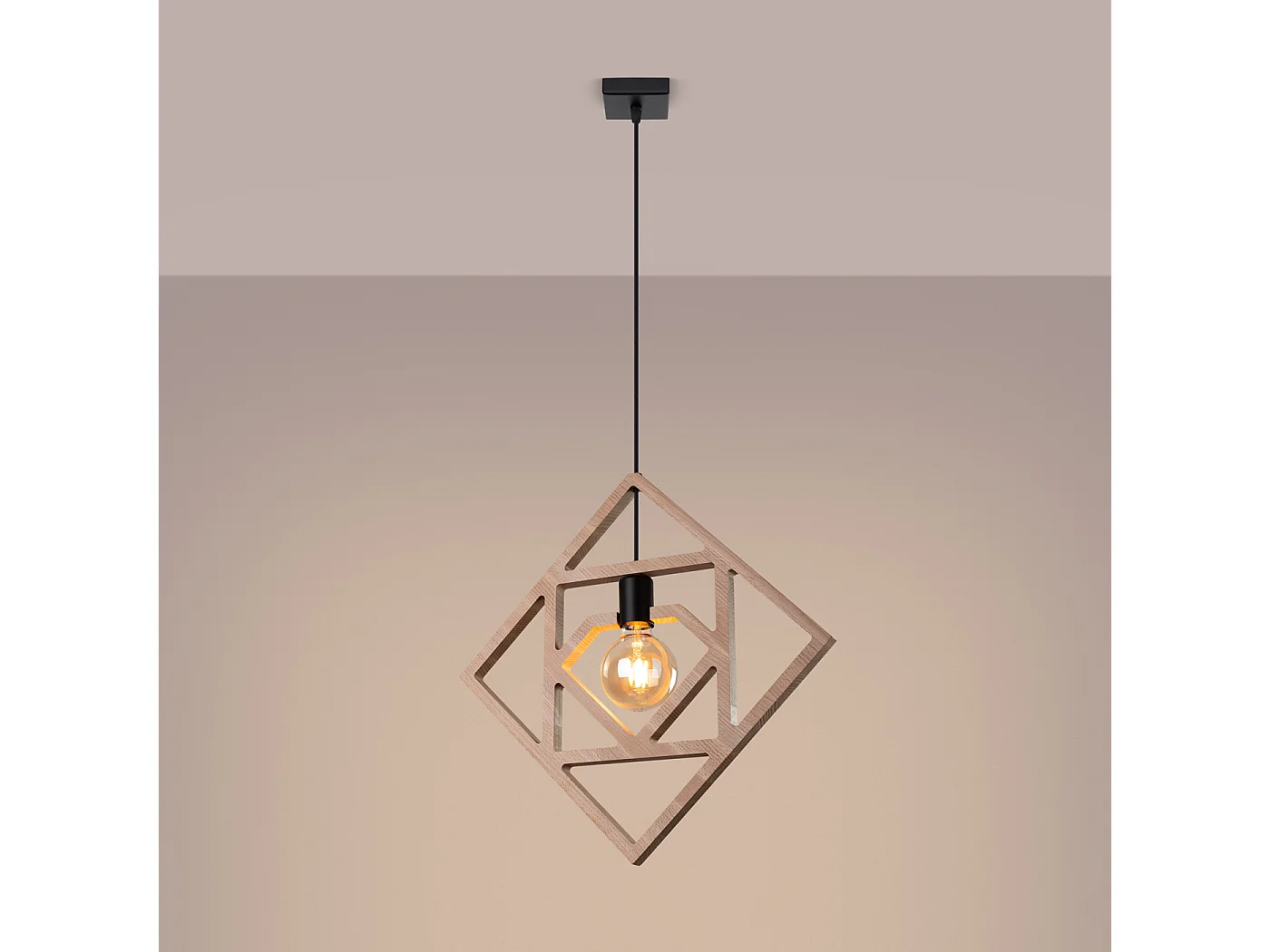 Lampe À Suspension Caro Moderne En Bois - 1 Sources Lumineuses - L.50 X H.145 Cm - Bois Naturel/Noir