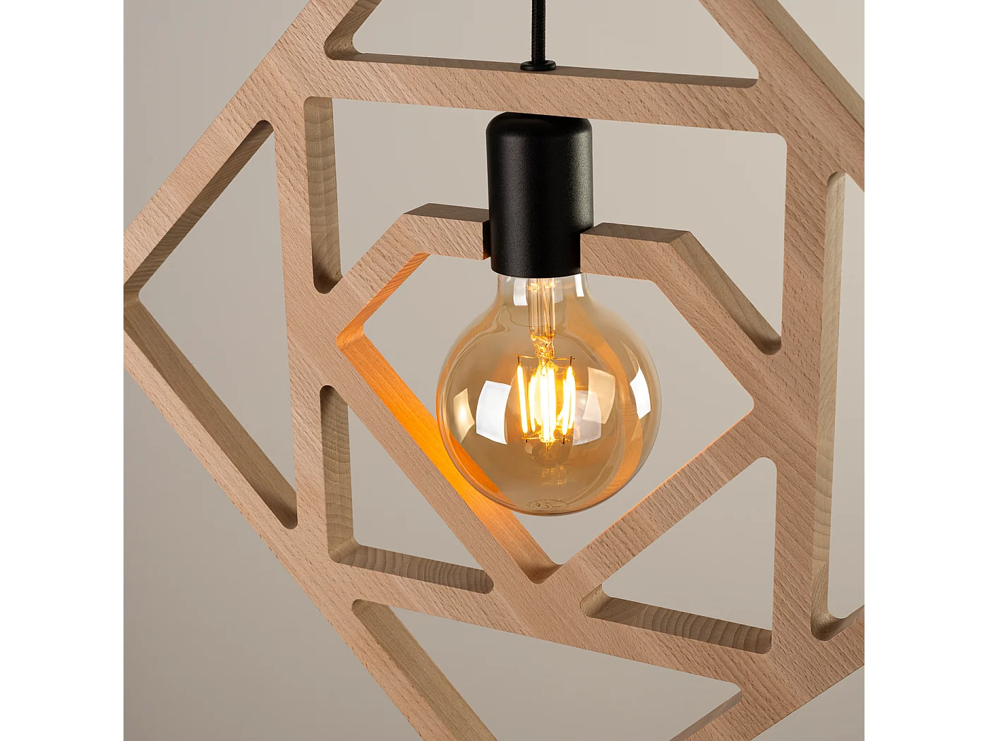 Lampe À Suspension Caro Moderne En Bois - 1 Sources Lumineuses - L.50 X H.145 Cm - Bois Naturel/Noir