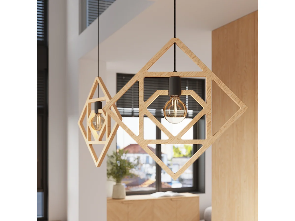 Lampe À Suspension Caro Moderne En Bois - 1 Sources Lumineuses - L.50 X H.145 Cm - Bois Naturel/Noir