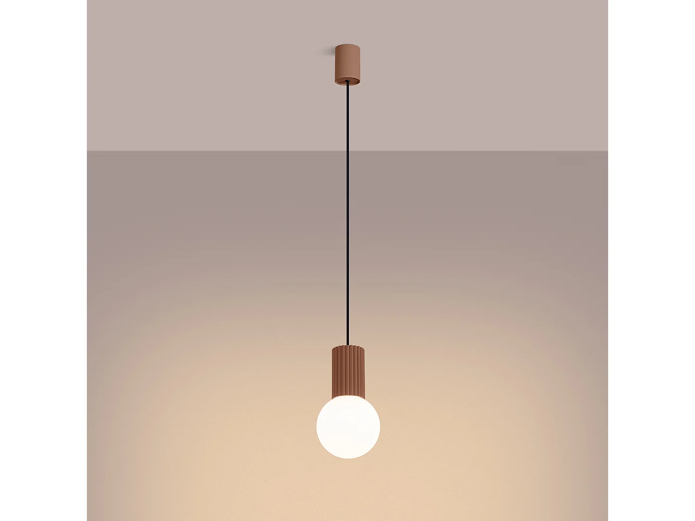 Lampe À Suspension Halo Moderne En Aluminium/Verre - 1 Sources Lumineuses - L.12 X H.120 Cm - Moka