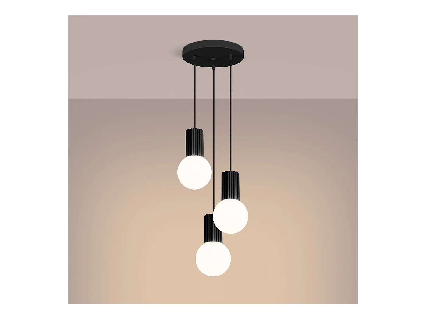 Lampe À Suspension Halo Moderne En Aluminium/Verre - 3 Sources Lumineuses - L.25 X H.125 Cm - Noir
