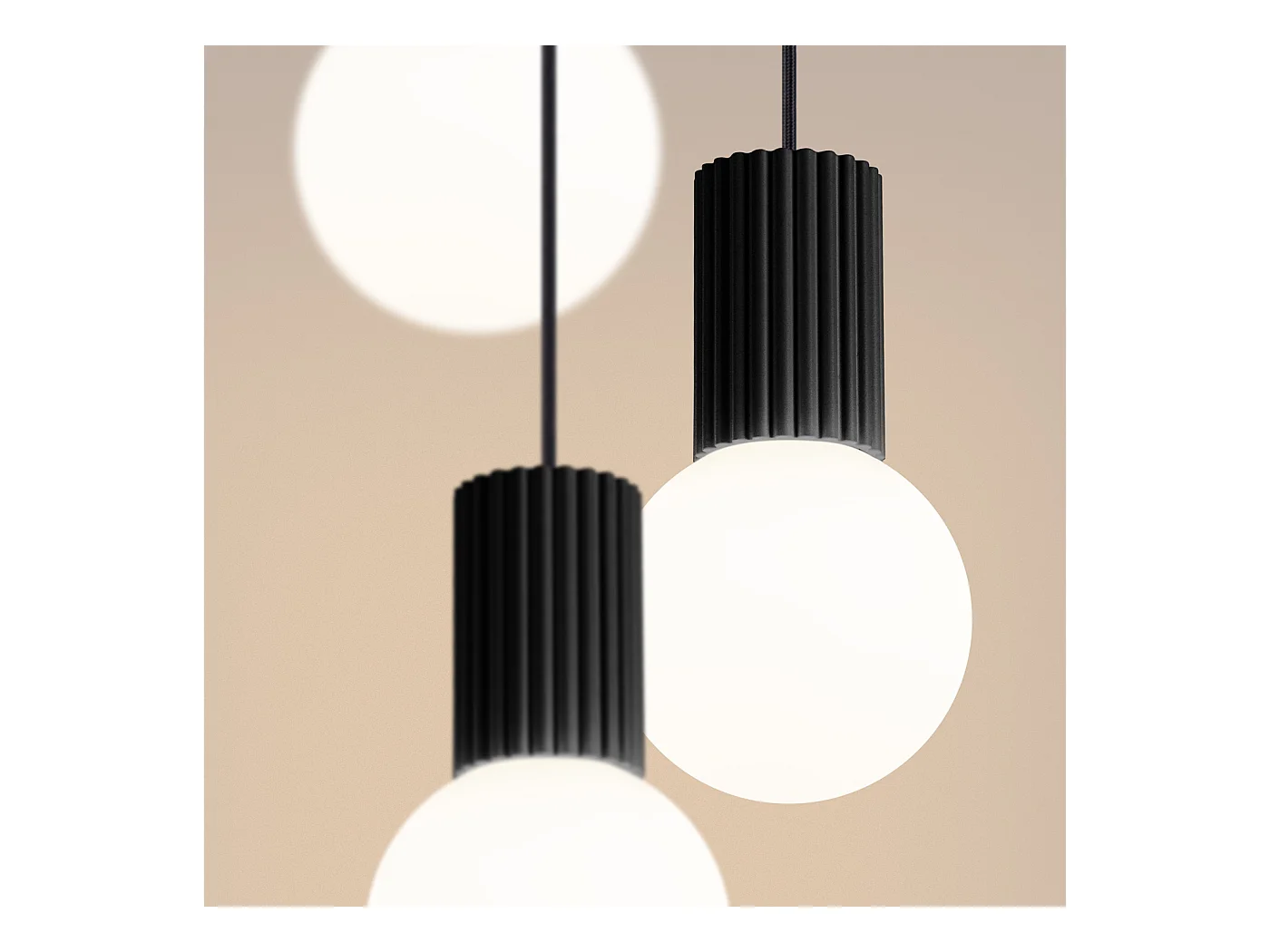 Lampe À Suspension Halo Moderne En Aluminium/Verre - 3 Sources Lumineuses - L.25 X H.125 Cm - Noir