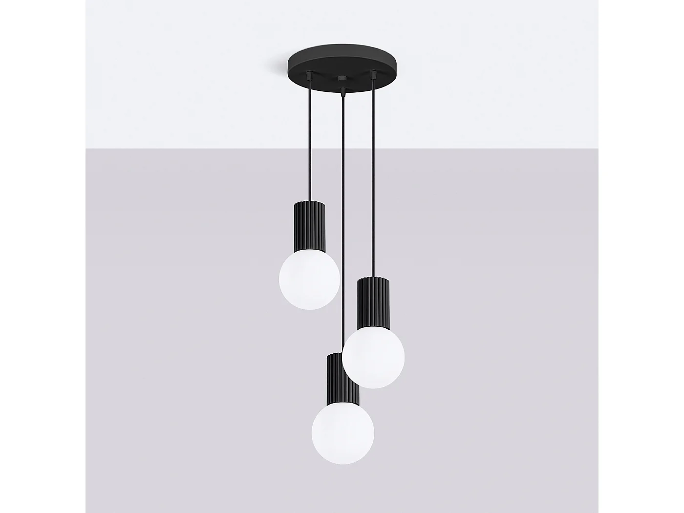 Lampe À Suspension Halo Moderne En Aluminium/Verre - 3 Sources Lumineuses - L.25 X H.125 Cm - Noir