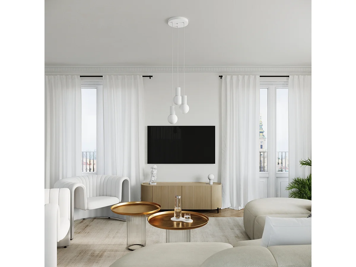 Lampe À Suspension Halo Moderne En Aluminium/Verre - 1 Sources Lumineuses - L.12 X H.120 Cm - Blanc