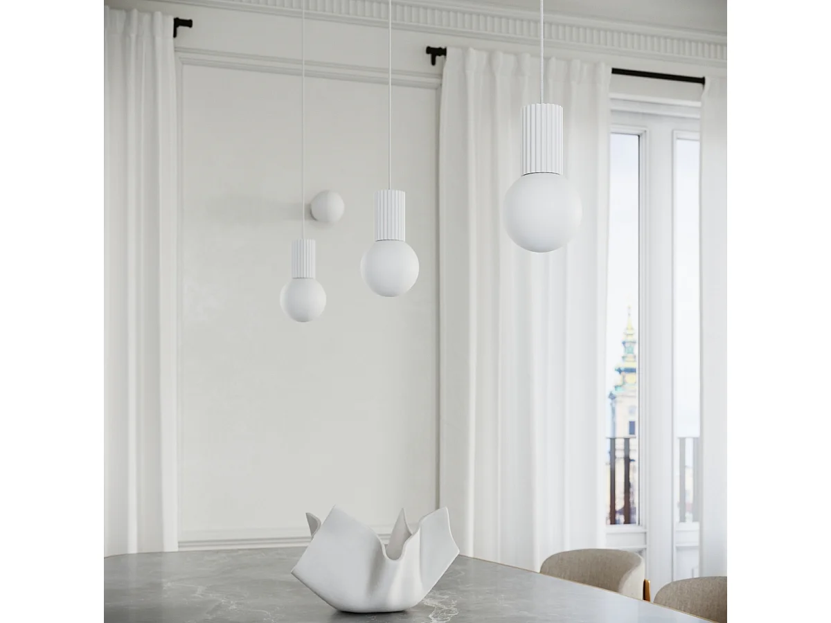 Lampe À Suspension Halo Moderne En Aluminium/Verre - 1 Sources Lumineuses - L.12 X H.120 Cm - Blanc