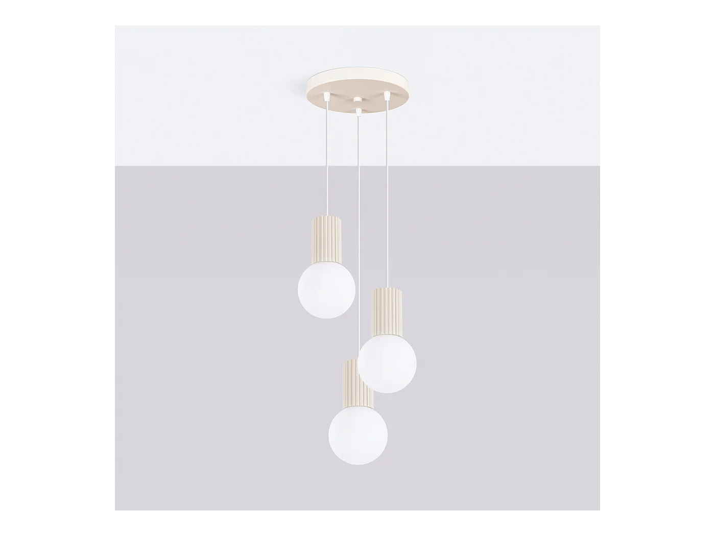 Lampa Wisząca Nowoczesny Halo, Aluminium/Szkło - 3 Źródło - L.25 X H.125 Cm - Beżowy