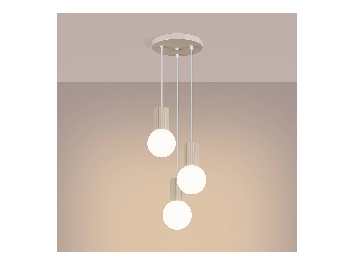 Lampa Wisząca Nowoczesny Halo, Aluminium/Szkło - 3 Źródło - L.25 X H.125 Cm - Beżowy