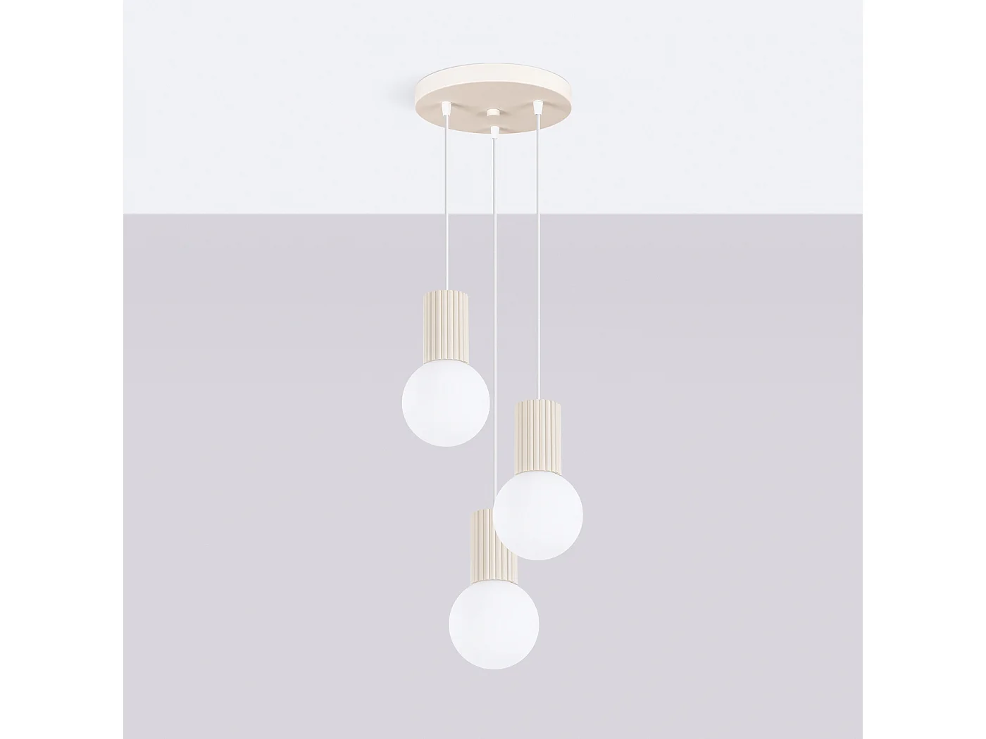 Lampe À Suspension Halo Moderne En Aluminium/Verre - 3 Sources Lumineuses - L.25 X H.125 Cm - Beige