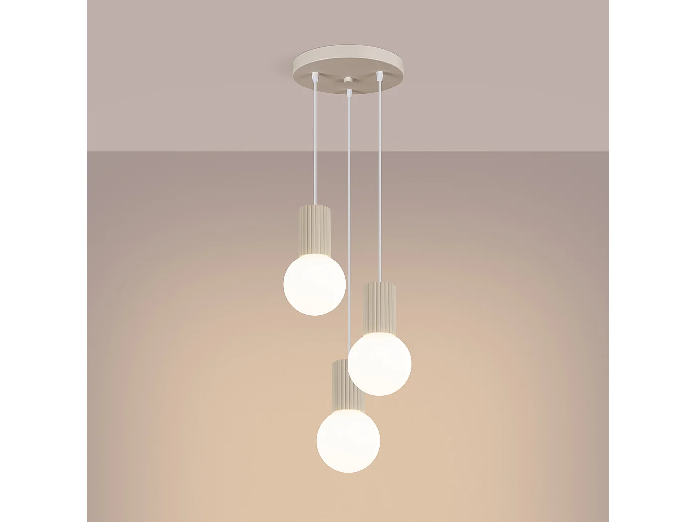 Lampe À Suspension Halo Moderne En Aluminium/Verre - 3 Sources Lumineuses - L.25 X H.125 Cm - Beige