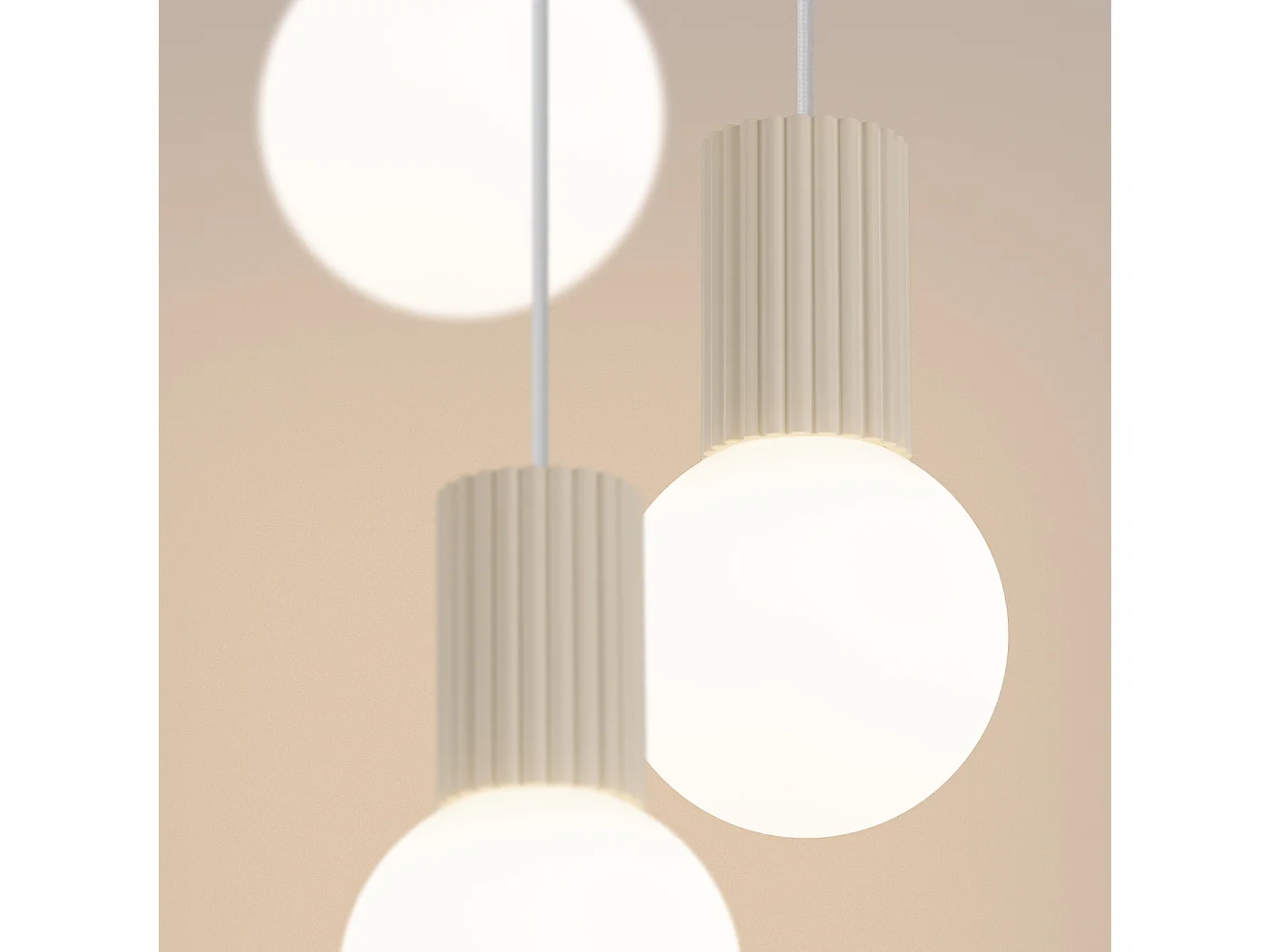 Lampe À Suspension Halo Moderne En Aluminium/Verre - 3 Sources Lumineuses - L.25 X H.125 Cm - Beige