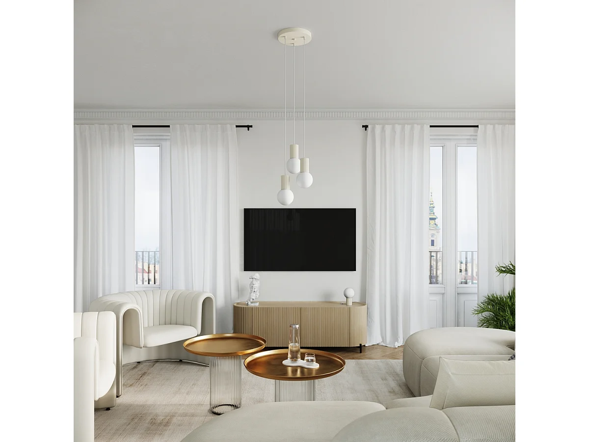 Lampe À Suspension Halo Moderne En Aluminium/Verre - 3 Sources Lumineuses - L.25 X H.125 Cm - Beige