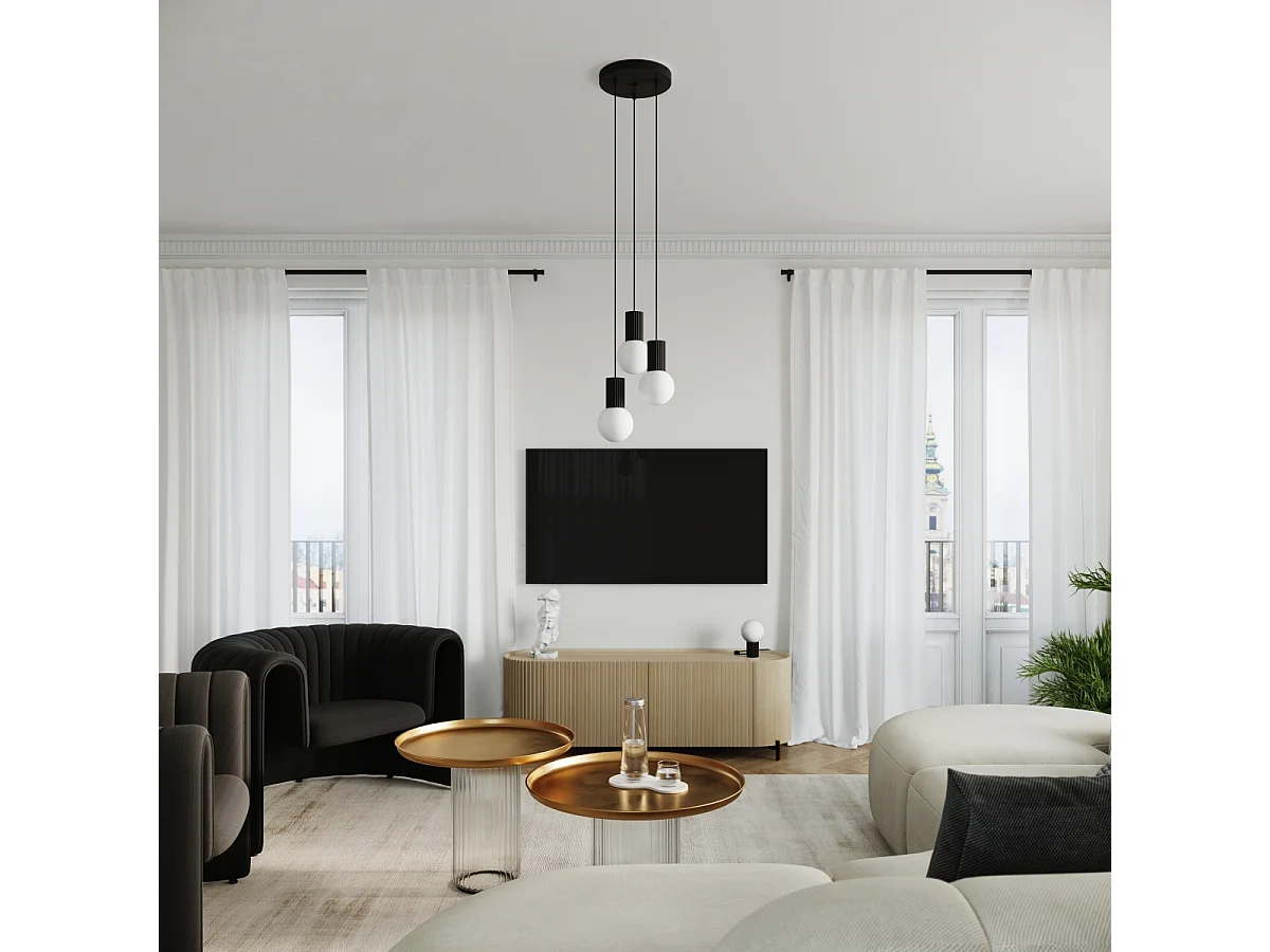 Lampe À Suspension Halo Moderne En Aluminium/Verre - 1 Sources Lumineuses - L.12 X H.120 Cm - Noir