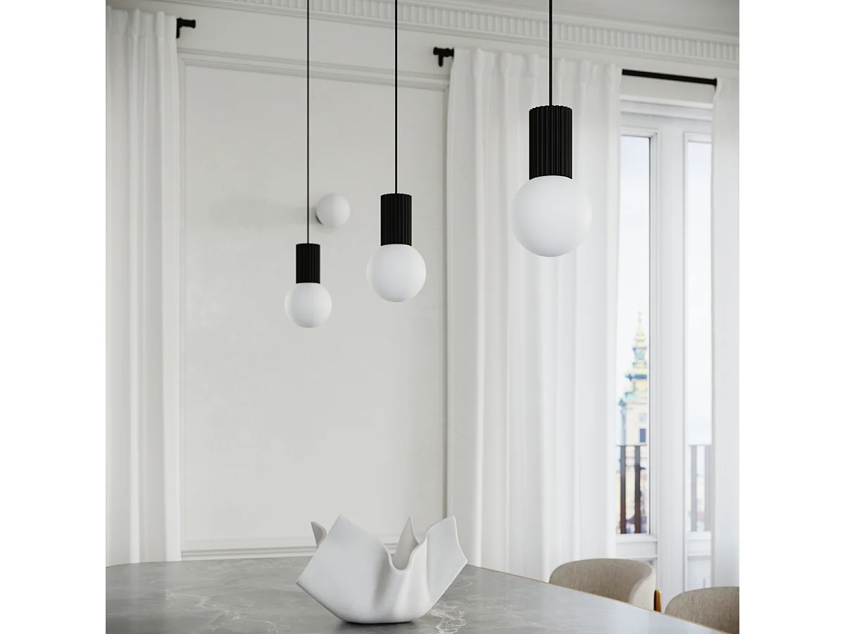 Lampe À Suspension Halo Moderne En Aluminium/Verre - 1 Sources Lumineuses - L.12 X H.120 Cm - Noir