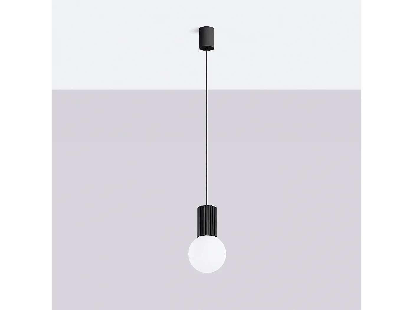 Lampe À Suspension Halo Moderne En Aluminium/Verre - 1 Sources Lumineuses - L.12 X H.120 Cm - Noir