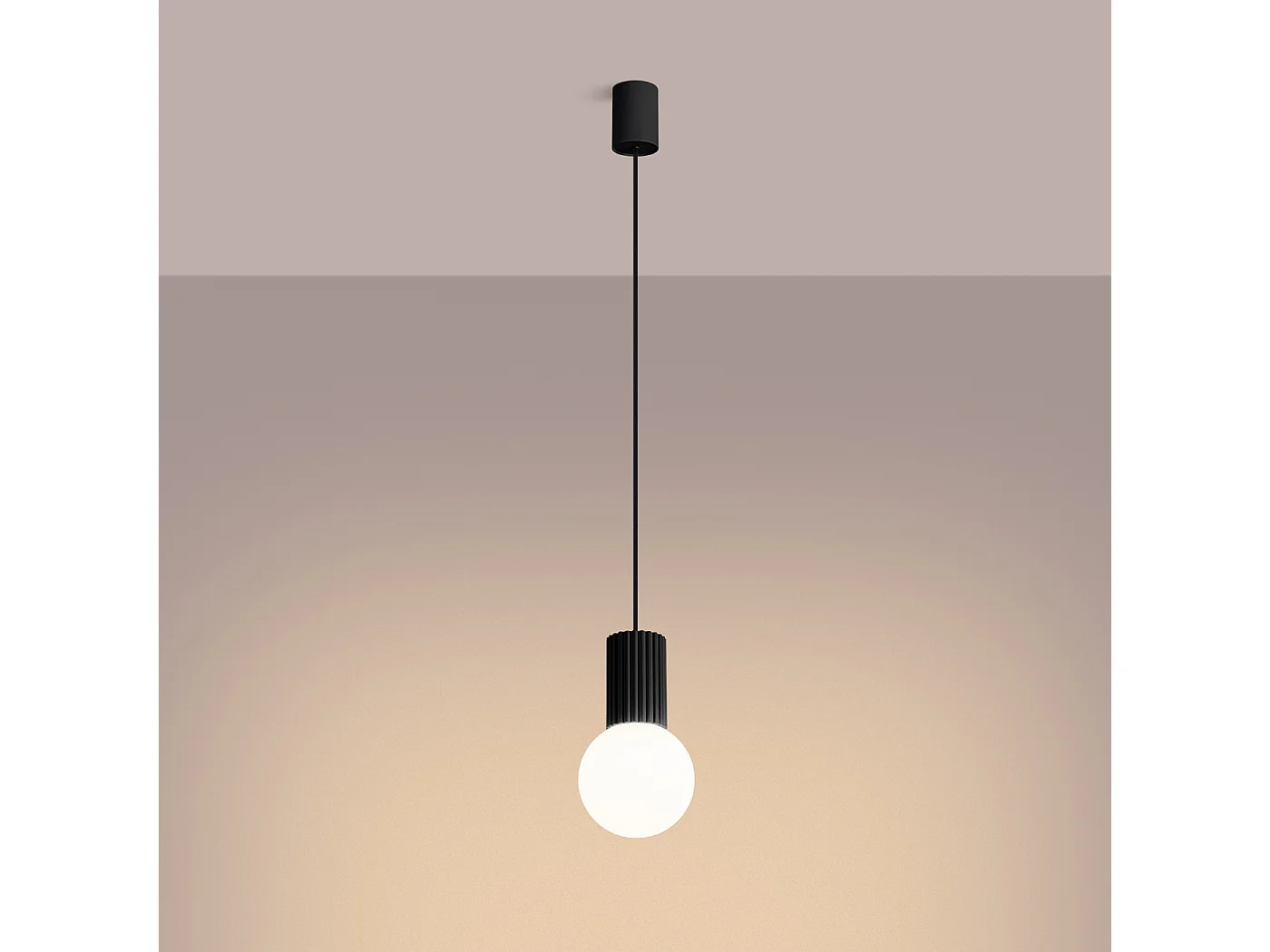 Lampe À Suspension Halo Moderne En Aluminium/Verre - 1 Sources Lumineuses - L.12 X H.120 Cm - Noir