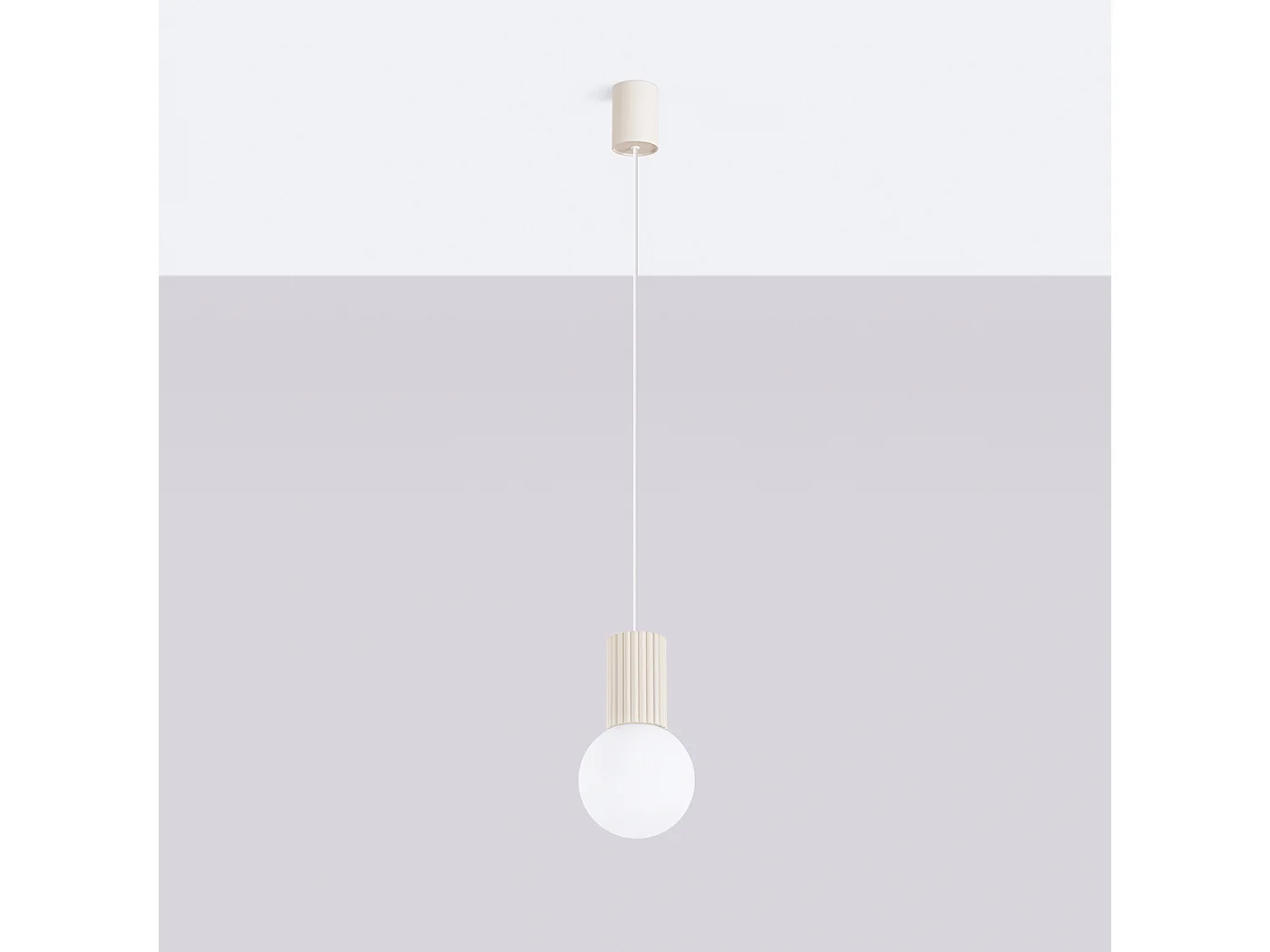 Lampe À Suspension Halo Moderne En Aluminium/Verre - 1 Sources Lumineuses - L.12 X H.120 Cm - Beige