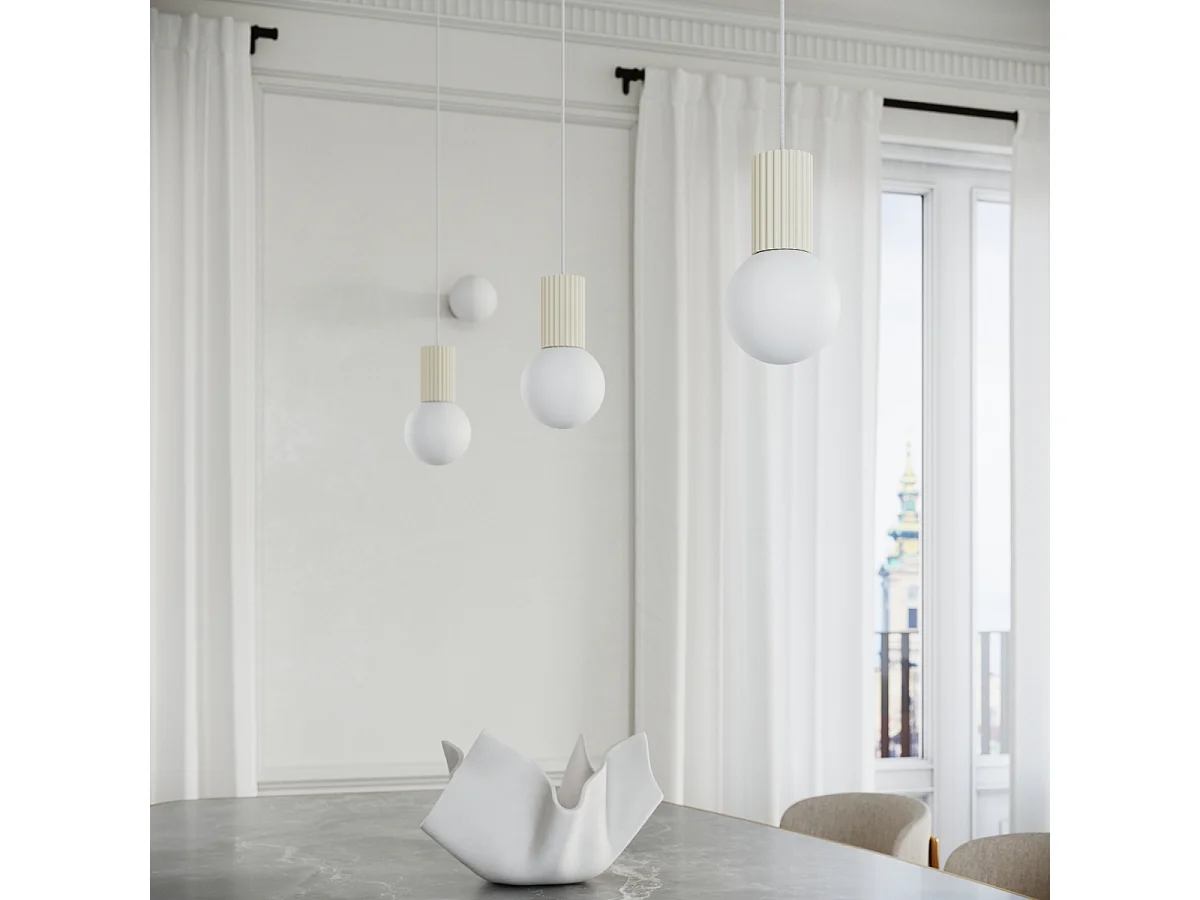 Lampe À Suspension Halo Moderne En Aluminium/Verre - 1 Sources Lumineuses - L.12 X H.120 Cm - Beige