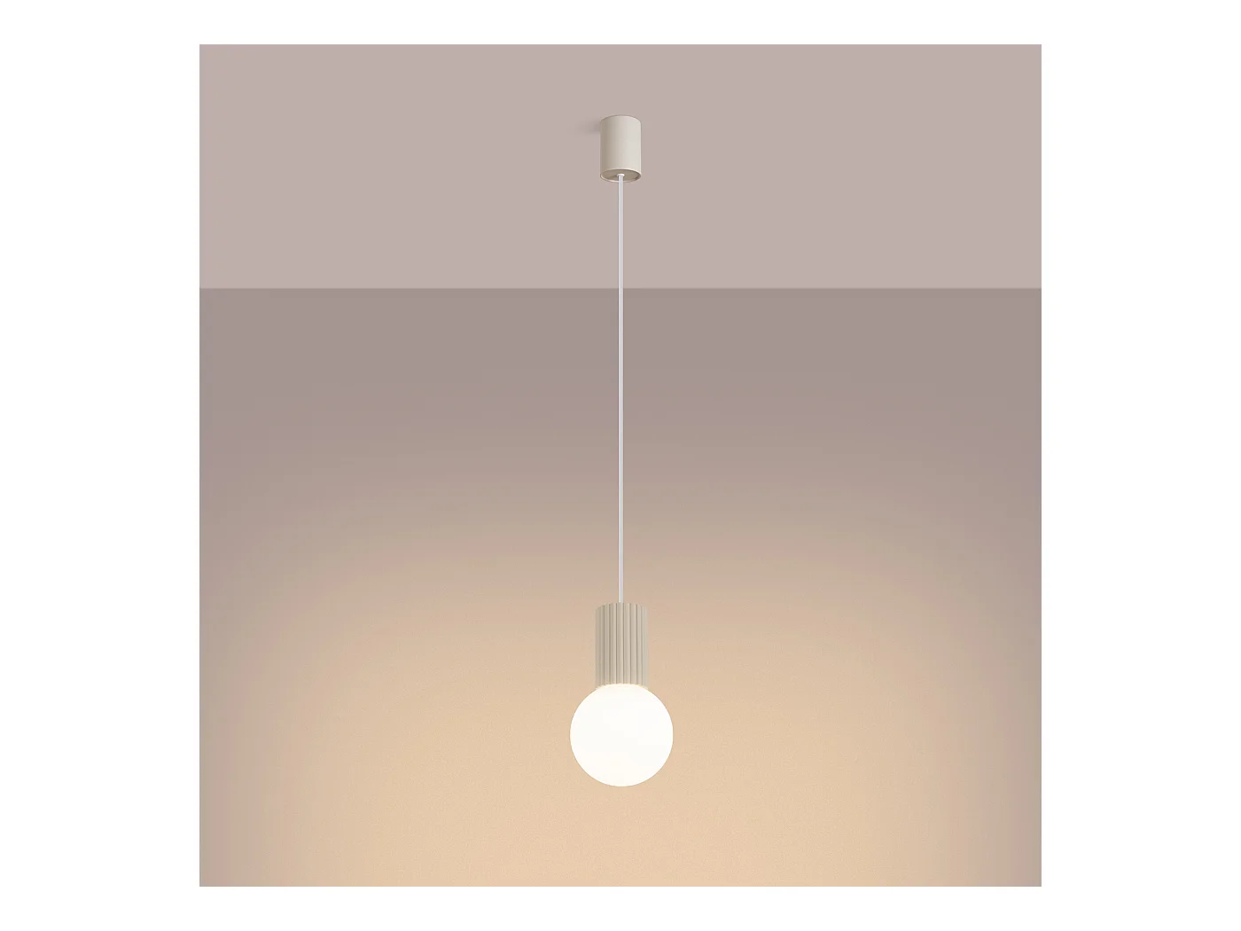 Lampe À Suspension Halo Moderne En Aluminium/Verre - 1 Sources Lumineuses - L.12 X H.120 Cm - Beige
