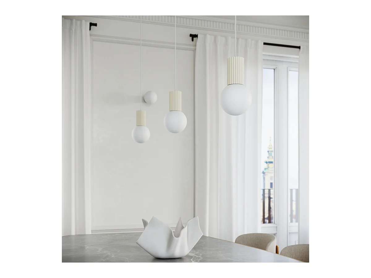 Lampe À Suspension Halo Moderne En Aluminium/Verre - 1 Sources Lumineuses - L.12 X H.120 Cm - Beige