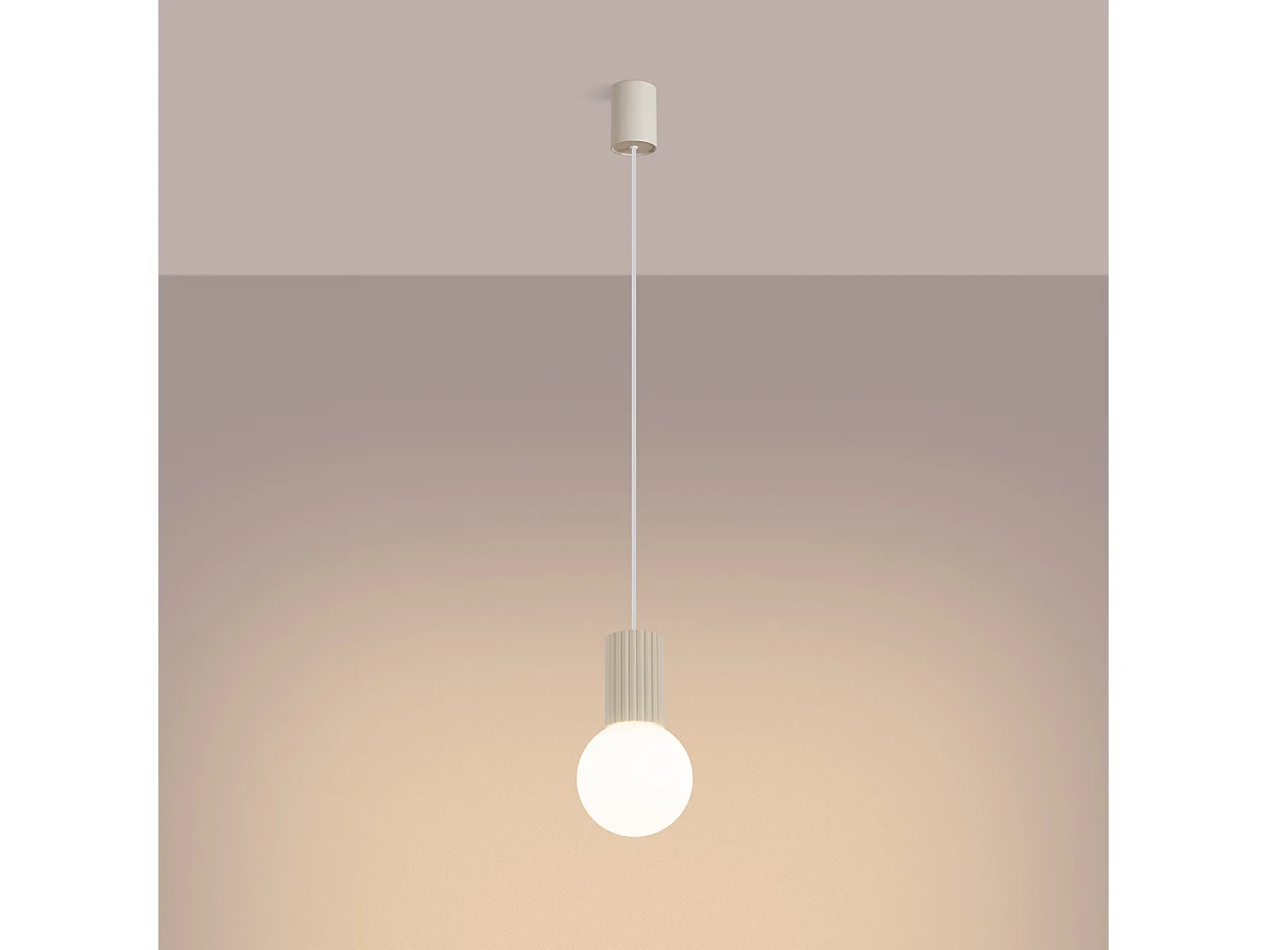 Lampe À Suspension Halo Moderne En Aluminium/Verre - 1 Sources Lumineuses - L.12 X H.120 Cm - Beige