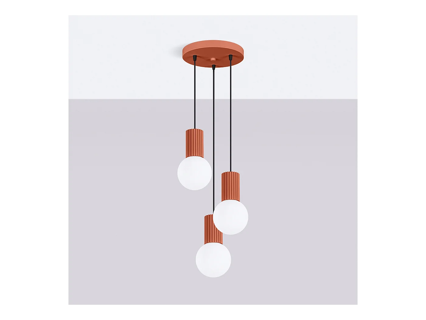 Lampe À Suspension Halo Moderne En Aluminium/Verre - 3 Sources Lumineuses - L.25 X H.125 Cm - Ocre Rouge