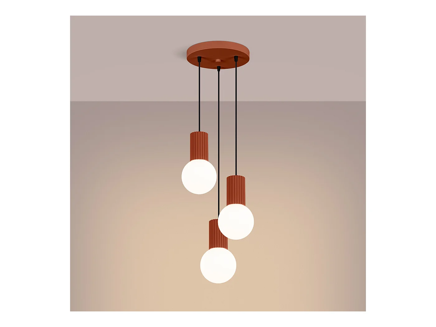 Lampe À Suspension Halo Moderne En Aluminium/Verre - 3 Sources Lumineuses - L.25 X H.125 Cm - Ocre Rouge