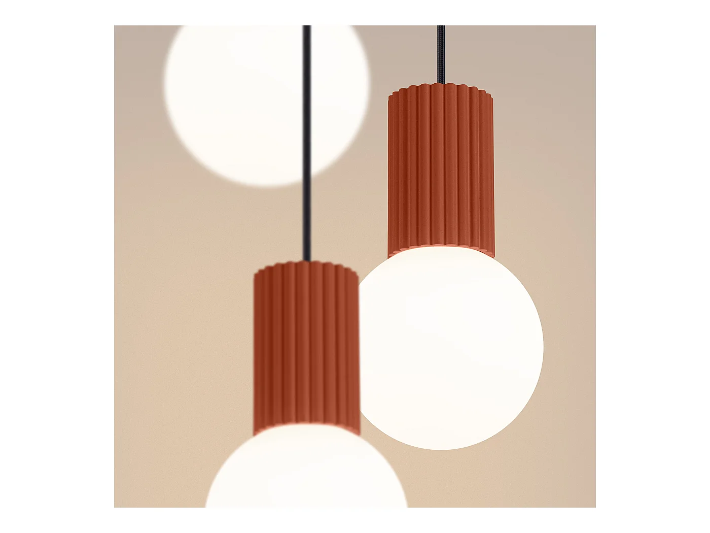 Lampe À Suspension Halo Moderne En Aluminium/Verre - 3 Sources Lumineuses - L.25 X H.125 Cm - Ocre Rouge