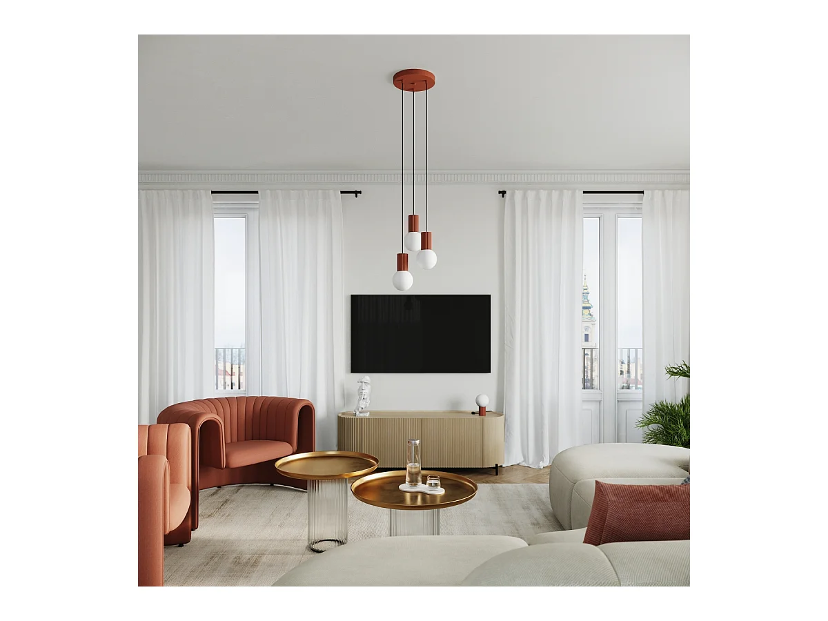 Lampe À Suspension Halo Moderne En Aluminium/Verre - 3 Sources Lumineuses - L.25 X H.125 Cm - Ocre Rouge