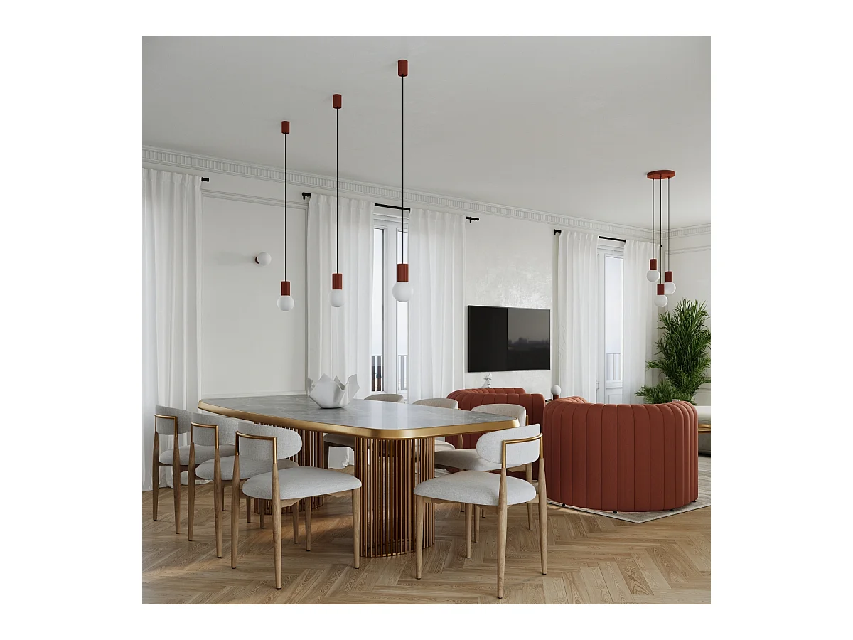 Lampe À Suspension Halo Moderne En Aluminium/Verre - 3 Sources Lumineuses - L.25 X H.125 Cm - Ocre Rouge