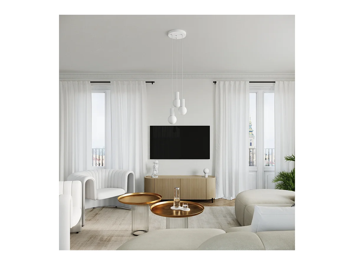 Lampe À Suspension Halo Moderne En Aluminium/Verre - 3 Sources Lumineuses - L.25 X H.125 Cm - Blanc