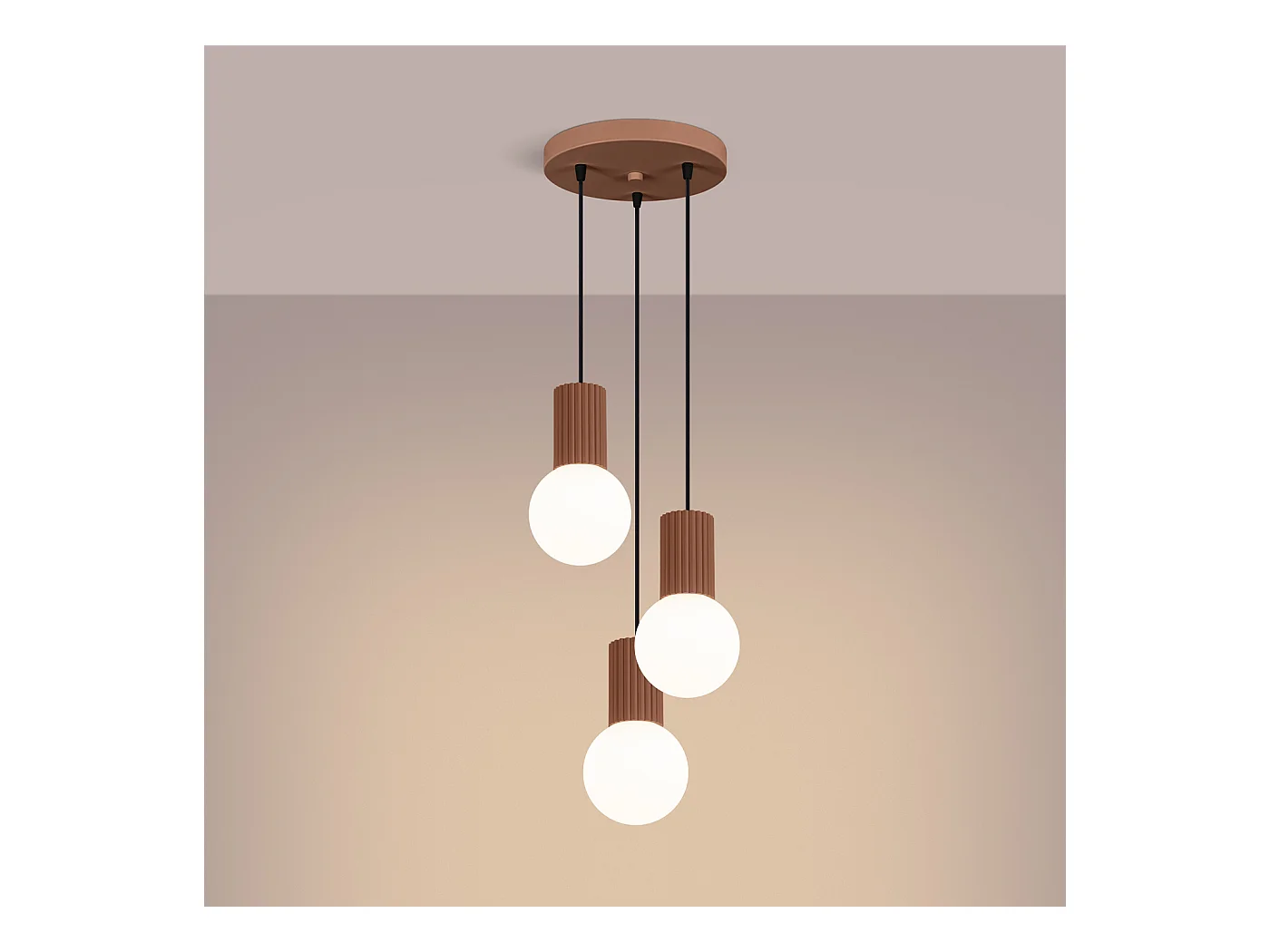 Lampa Wisząca Nowoczesny Halo, Aluminium/Szkło - 3 Źródło - L.25 X H.125 Cm - Mocca