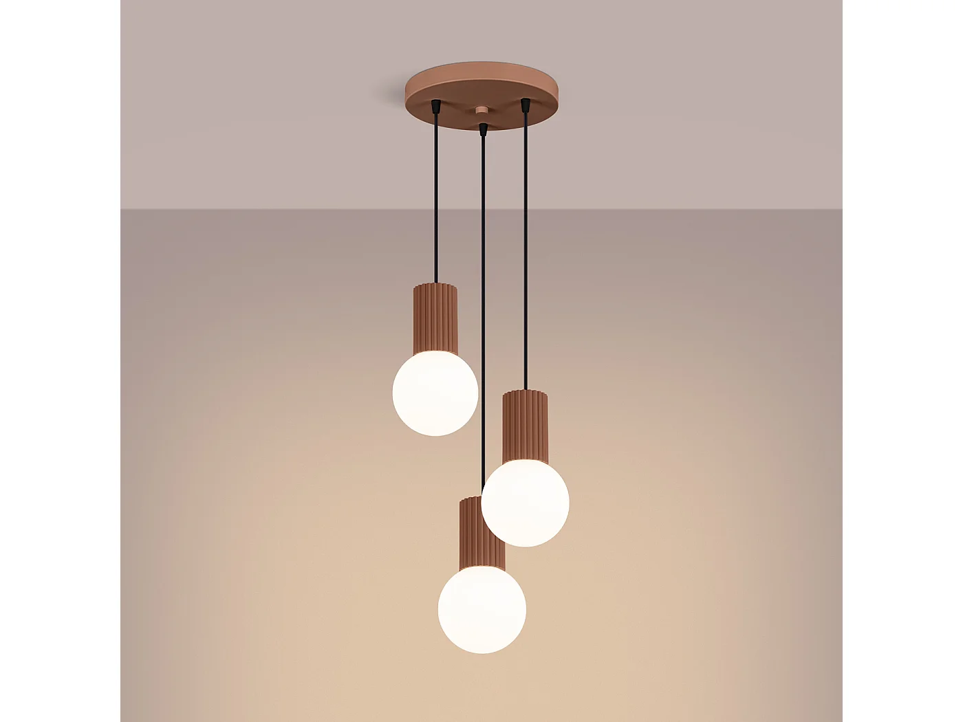 Lampe À Suspension Halo Moderne En Aluminium/Verre - 3 Sources Lumineuses - L.25 X H.125 Cm - Moka