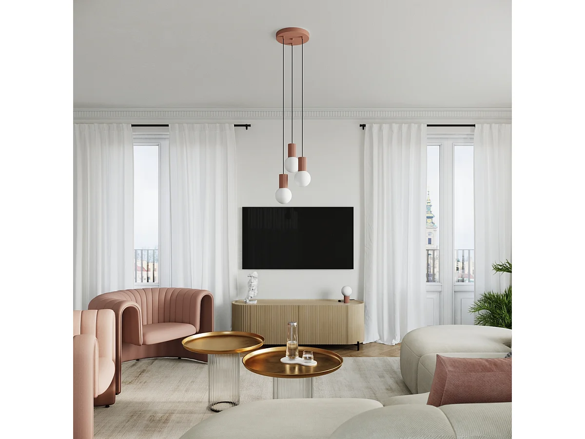 Lampe À Suspension Halo Moderne En Aluminium/Verre - 3 Sources Lumineuses - L.25 X H.125 Cm - Moka