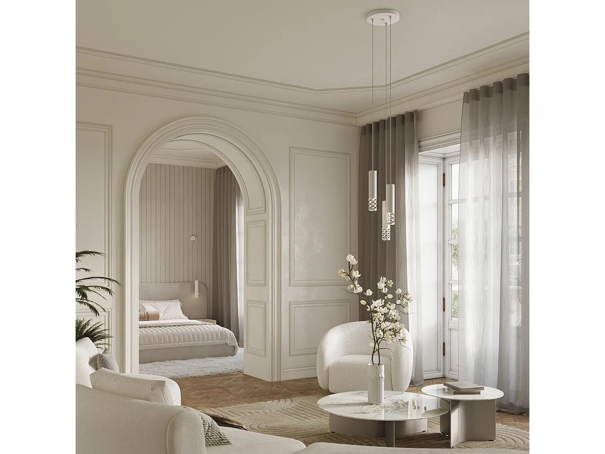 Lámpara Colgante Liro Moderno De Acero - 3 Fuentes Luminosas - L.40 X A.125 Cm - Blanco