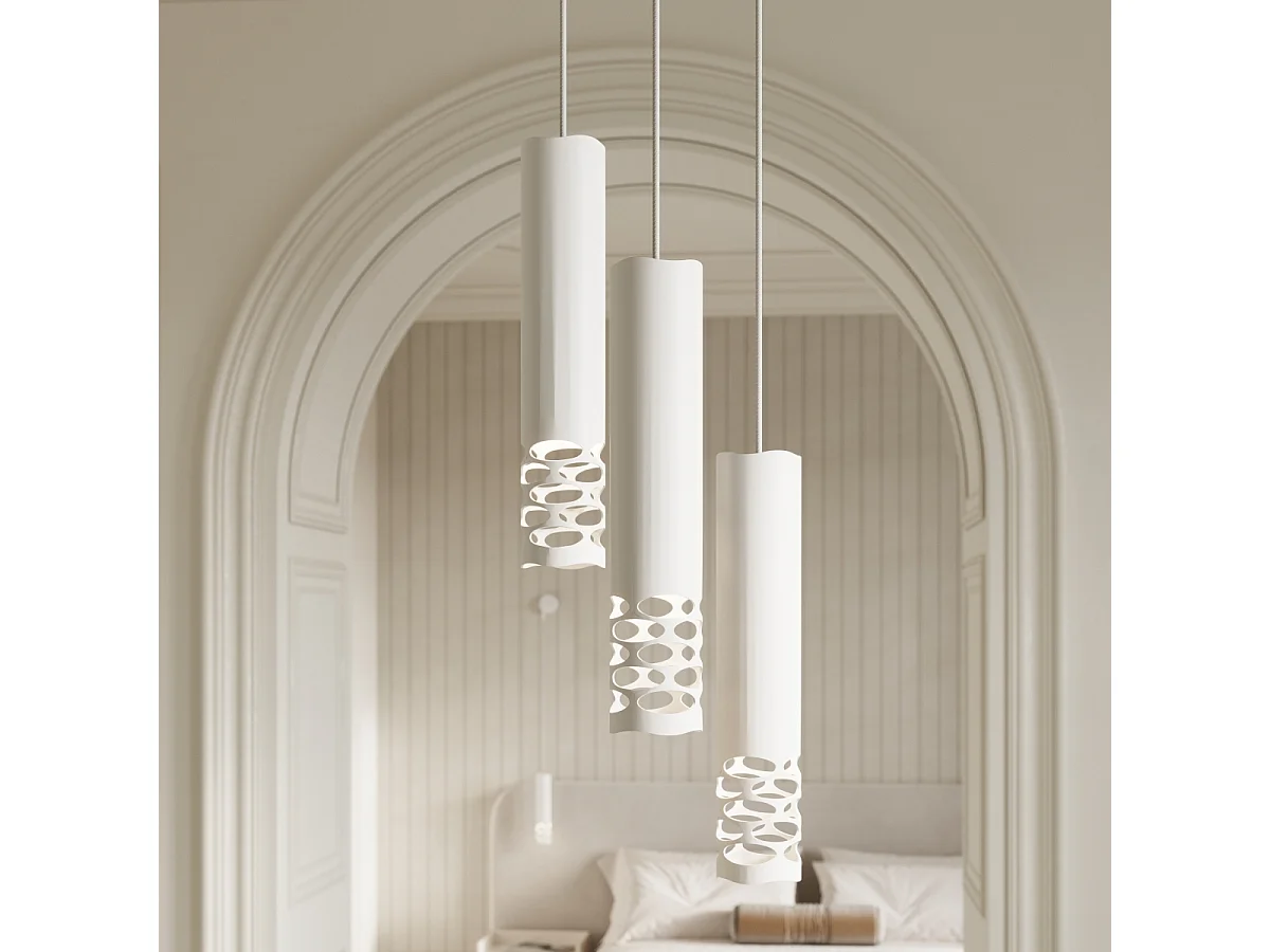 Lámpara Colgante Liro Moderno De Acero - 3 Fuentes Luminosas - L.40 X A.125 Cm - Blanco