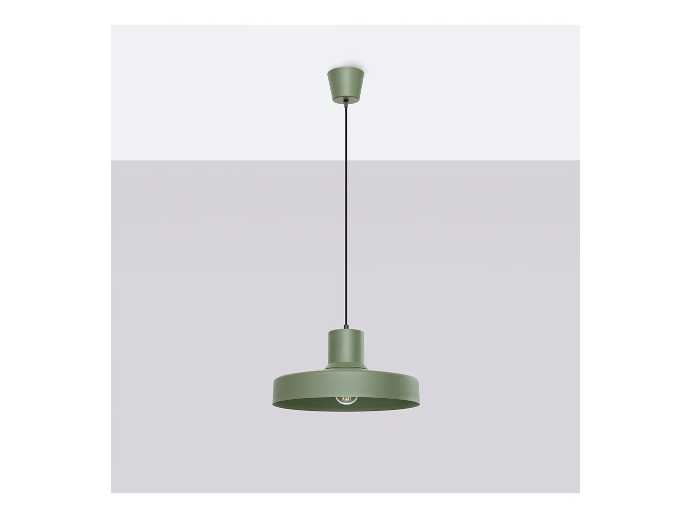 Lampe À Suspension Bilo Moderne En Acier - 1 Sources Lumineuses - L.35 X H.120 Cm - Vert Olive