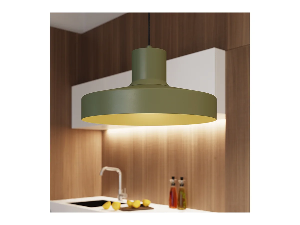 Lampe À Suspension Bilo Moderne En Acier - 1 Sources Lumineuses - L.35 X H.120 Cm - Vert Olive