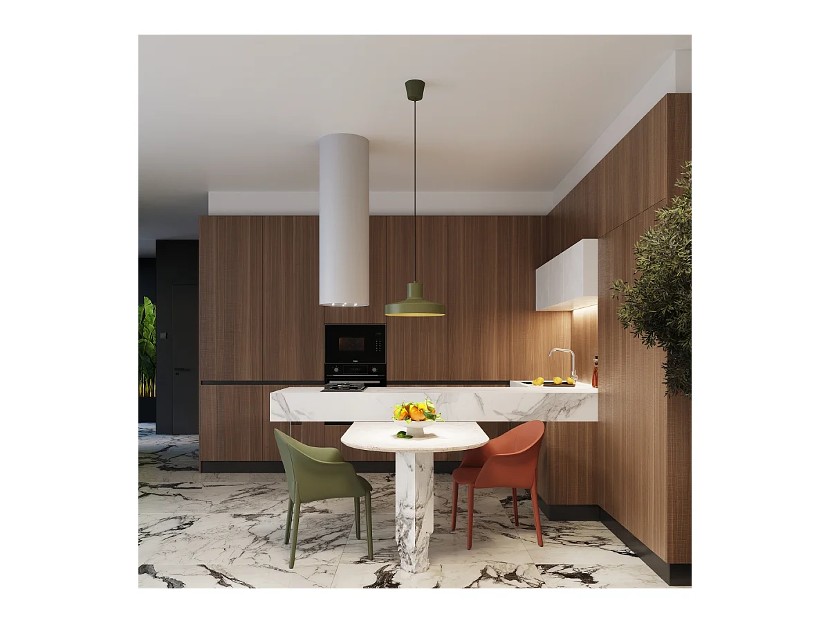 Lampe À Suspension Bilo Moderne En Acier - 1 Sources Lumineuses - L.35 X H.120 Cm - Vert Olive