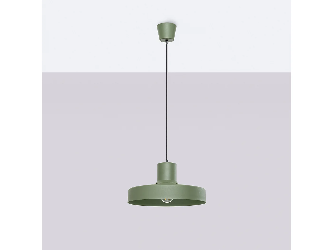 Lampe À Suspension Bilo Moderne En Acier - 1 Sources Lumineuses - L.35 X H.120 Cm - Vert Olive