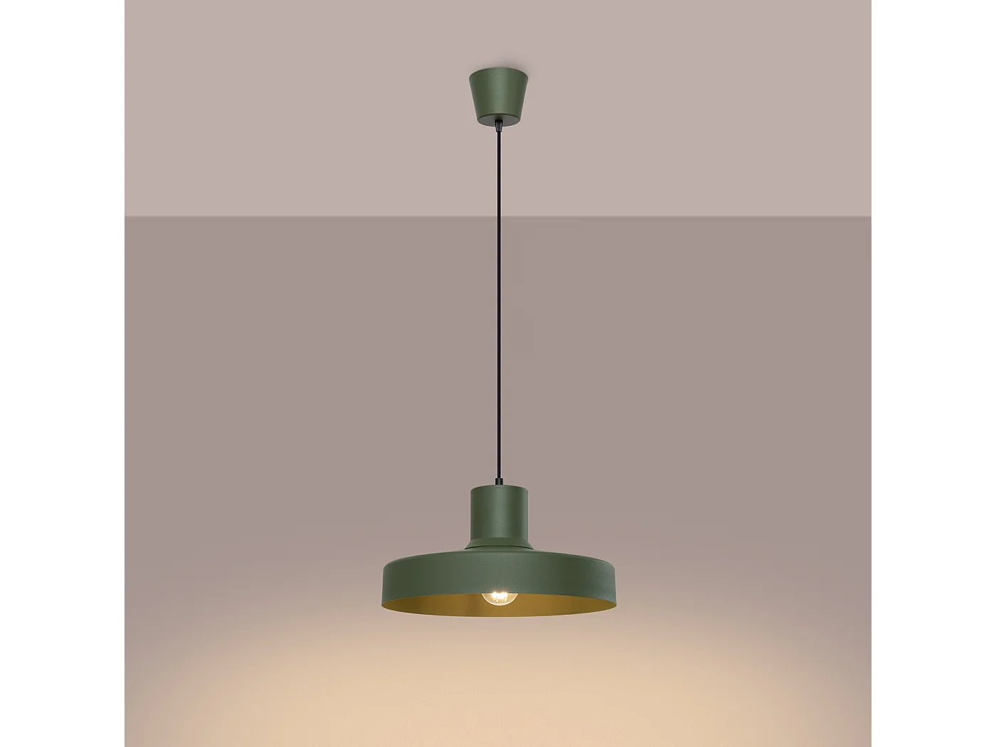 Lampe À Suspension Bilo Moderne En Acier - 1 Sources Lumineuses - L.35 X H.120 Cm - Vert Olive