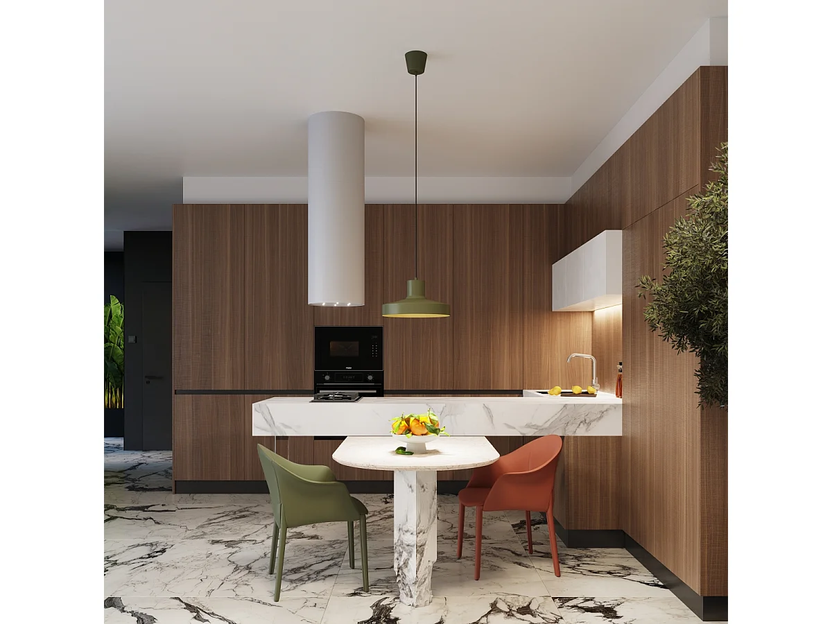 Lampe À Suspension Bilo Moderne En Acier - 1 Sources Lumineuses - L.35 X H.120 Cm - Vert Olive