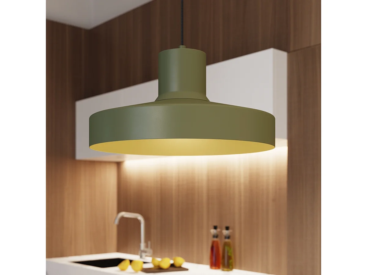 Lampe À Suspension Bilo Moderne En Acier - 1 Sources Lumineuses - L.35 X H.120 Cm - Vert Olive