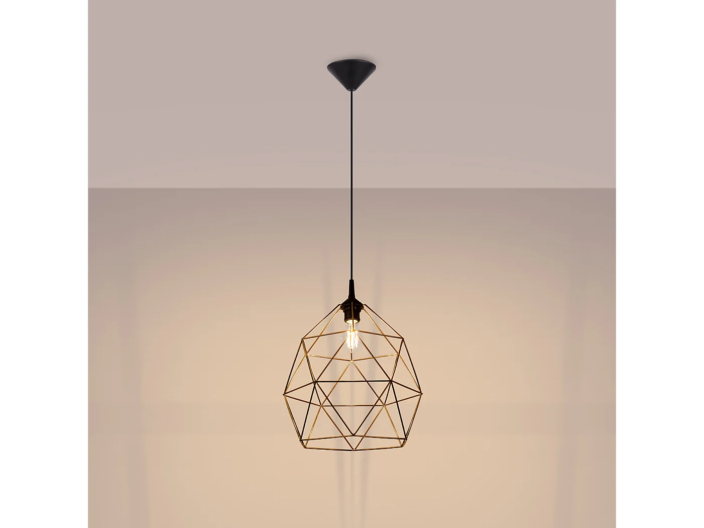 Lampe À Suspension Triom Moderne En Acier - 1 Sources Lumineuses - L.33 X H.100 Cm - Or/Noir