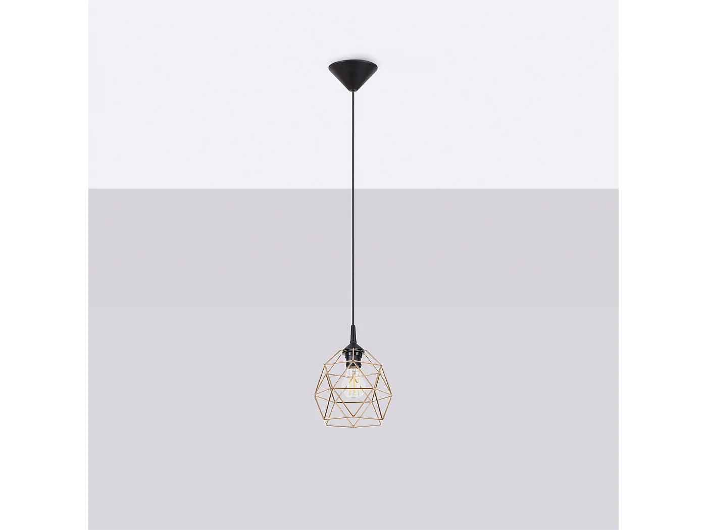 Lampe À Suspension Triom Moderne En Acier - 1 Sources Lumineuses - L.20 X H.85 Cm - Or/Noir